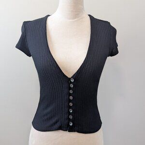 Reformation Top Blouse Size XS Black Knit Crop